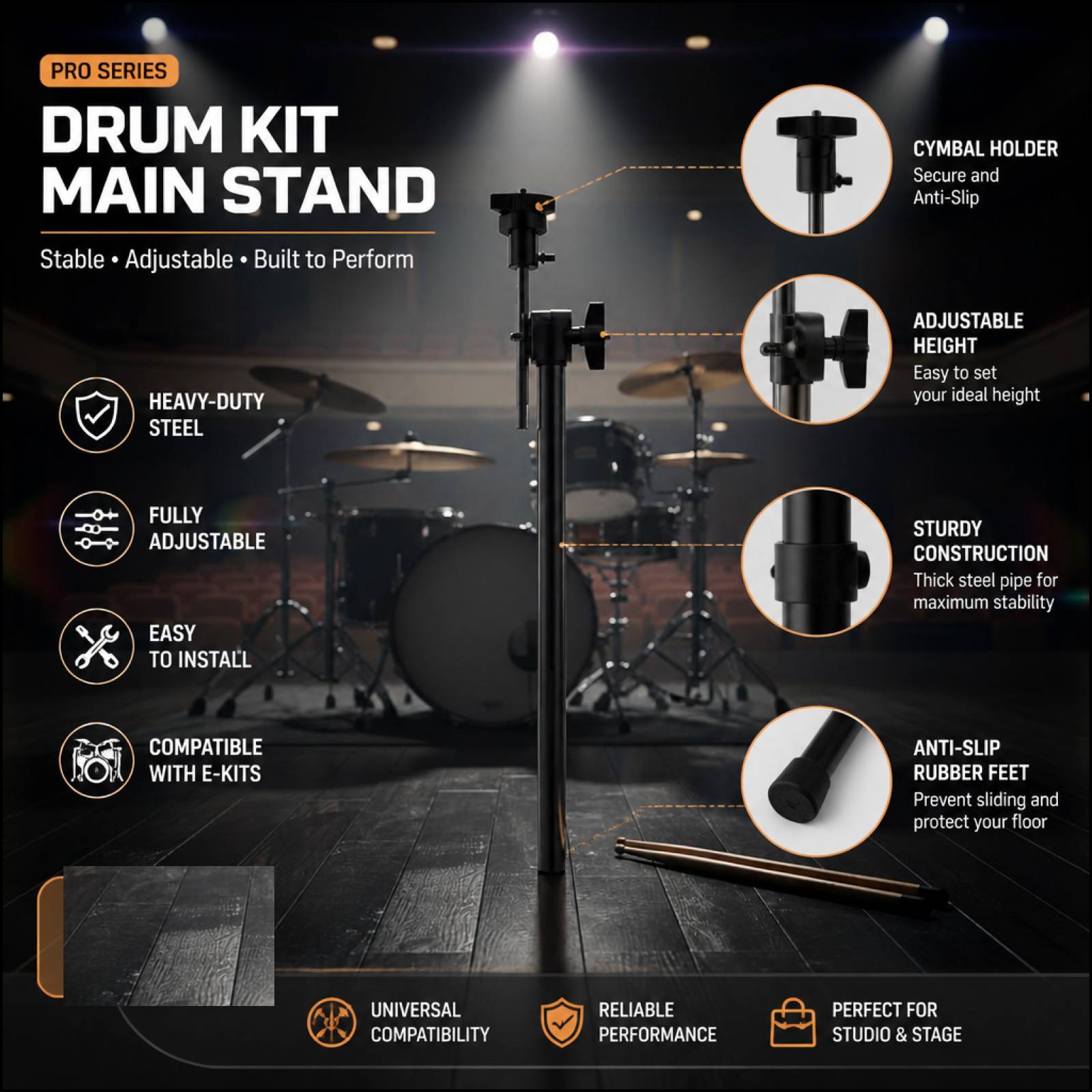 Electronic Drum Rack Stand - Elektronik Davul Standı Alaşımlı Raf Çubuğu